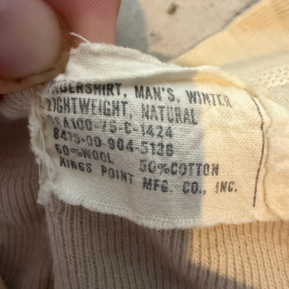 70s vietnam military issue Winter Undershirt Wool Cotton Henley Named Large